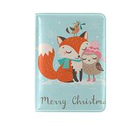 Joyeux Hibou Renard De Noël Détenteur d'un Passeport Titulaire Etui en Cuir Véritable Couverture de Passeport pour Voyage Hommes Femmes