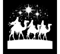 Joyeux jour de l'Épiphanie, silhouette des trois rois mages sur un chameau, étoile brillante, nativité de Jésus Stickers gravés 67.2x67.2cm Étanche Blanc