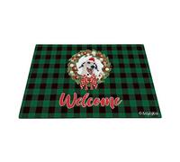 Joyeux Noël avec Mon Chien Bien-Aimé Chien Dalmatien Plaid À Carreaux De Buffle Vert Tapis De Bain Absorbant Tapis De Porte Résister À La Saleté Paillasson D'Entree pour Terrasse Bain Salon 40X60Cm