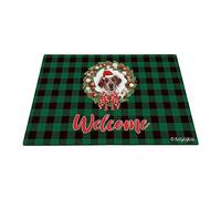 Joyeux Noël avec Mon Chien Bien-Aimé Joli Épagneul Breton À Carreaux De Buffle Vert Paillasson De Bienvenue Anti-Poussière Tapis De Bain Antidérapant Paillasson D'Entree 40X60Cm