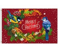 Joyeux Noël Couronne De Baies De Houx Oiseaux Neige Hiver Noël Drapeau Maison 90X150Cm Avec Œillets Drapeau De Jardin Décoratif Bannière Pour Accessoires Fêtes Chambres