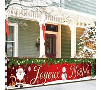 Joyeux Noël Décoration Bannière, Grande Bannière de Noël Déco pour Intérieur Exterieur, Hiver Décoration pour la Fête du Nouvel An, 300 * 50cm (Français-Rouge1)