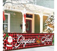 Joyeux Noël Décoration Bannière, Grande Bannière de Noël Déco pour Intérieur Exterieur, Hiver Décoration pour la Fête du Nouvel An, 300 * 50cm (Français-Rouge)