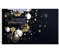 Joyeux Noël Décoration De Noël Boules Flocons De Neige Dorés Étoiles Drapeau De Festival 90X150Cm Double Face Drapeau Maison Décoratif Bannière De Cour Pour Anniversaires Fêtes Clubs