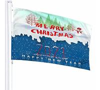 Joyeux Noël et Bonne Année Drapeau Décor 0,9 x 1,5 m 2021 Célébration Bonhomme de Neige Arbre Hiver Polyester Motif Imprimé Décoration d'extérieur pour Maisons et Jardins