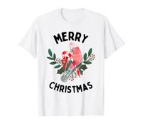 Joyeux Noël Galah Perroquet Candy Cane Gui Aquarelle T-Shirt Graphique avec Valeur, Homme, Blanc, L
