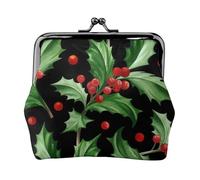 Joyeux Noël Holly,Porte-Monnaie en Cuir PU, Petit Portefeuille, Pochette à Monnaie avec Fermoir Baiser