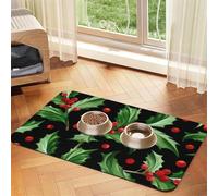 Joyeux Noël Holly,Tapis d'alimentation pour Animaux de Compagnie, Sets de Table en Cuir PU pour Chats et Chiens,40x60cm