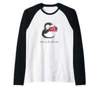 Joyeux Noël Mignon bébé Pingouin prenant des Photos avec Appareil Photo Manche Raglan