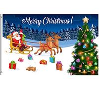 Joyeux Noël Père Noël Traîneau Renne Cadeaux Neige Bois Arbre Drapeau De Cour 90X150Cm Double Face Drapeau De Jardin Suspendre Bannière Extérieur Pour Maison Dortoirs Jardin
