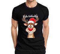 Joyeux Noël Renne Rudolph Dessin animé Drôle Bonnet de Noël T-shirt Homme, Noir , S