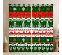 Joyeux Noël Rideaux de fenêtre pour chambre à coucher Noël Pin Tree Snowflake Shade Home Decor Vert Rouge Blanc Rayures Rideaux de fenêtre légers 2 panneaux pour enfants Rideau de vacances Taille S