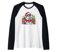 Joyeux Père Noël Husky, Mignon Chiot de Noël, Joy Manche Raglan
