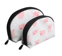 Joyeux Petits cochons Mignons, Trousse de Maquillage Coquille Femme Petit Porte-Monnaie Trousse de Toilette Trousse à cosmétiques 2 pièces