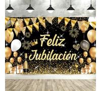 Joyeux Retraite Décoration, Seutgjie Bannière Retraite pour Femme Homme pour Fête Retraite Or Noir 180 x 110 cm