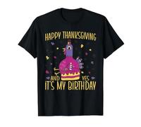 Joyeux Thanksgiving et Oui, C'est Mon Anniversaire, Turkey Pilgrim T-Shirt Graphique avec Valeur, Homme, Noir, S