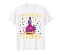Joyeux Thanksgiving et Oui, C'est Mon Anniversaire, Turkey Pilgrim T-Shirt Graphique avec Valeur, Homme, Blanc, XL
