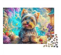 Joyeux Yorkie dans Un Village Floral capricieux Puzzle De 1000 Pièces Chien Mignon Parfait pour Les Soirées De Jeux, Adultes Et Enfants 52x38cm/1000pcs