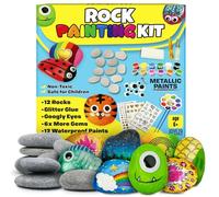 JOYEZA Kit de Peinture sur Roche pour Filles et Garçons de 6 Ans et Plus - 12 Roches - Peintures Imperméables - Kits de Bricolage Tout Compris, Activités pour Enfants de 6 7 8 9 10 ans