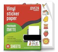 JOYEZA Lot de 80 feuilles de papier autocollant en vinyle imprimable de qualité supérieure pour imprimante à jet d'encre - Blanc mat imperméable - Séchage rapide des couleurs vives - Maintient bien
