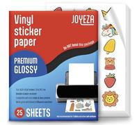 JOYEZA Papier Vinyle Autocollant Imprimable pour Imprimante À Jet D'encre - 25 Feuilles Blanches Brillantes et Imperméables, Séchage Rapide, Couleurs Vives - Imprimante À Encre et Laser
