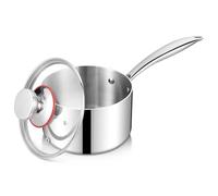Joyfair Casserole à manche, 14cm Premium 3-couche en acier inoxydable pot à lait induction avec couvercle, 1,2 litre casserole avec long manche, petits pots pour tous les types de cuisinières