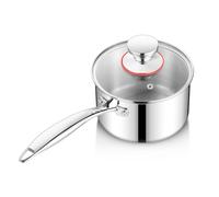 Joyfair Casserole à manche en acier inoxydable de 14 cm - 3 couches - Pour induction - Avec couvercle - 1,2 l - Avec longue poignée - Petites casseroles pour tous les types de plaques de cuisson - Non