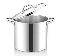 Joyfair Grande casserole à induction en acier inoxydable de 11,4 l avec couvercle en verre, 3 couches, fond stable, pour tous les types de cuisinières, grande quantité, passe au lave-vaisselle