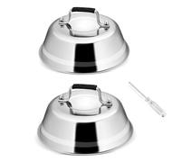 Joyfair Lot de 2 cloches à hamburger en acier inoxydable avec poignée anti-brûlure, cloche à fondre avec tournevis pour barbecue, steak, fromage, teppanyaki, extérieur et intérieur, passe au
