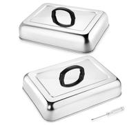 Joyfair Lot de 2 couvercles rectangulaires en acier inoxydable pour badigeonner la vapeur avec poignée résistante à la chaleur, couvercle à hamburger pour barbecue Teppanyaki à dessus plat, cuisson