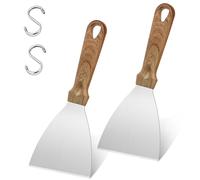 Joyfair Lot de 2 grattoirs à grille en acier inoxydable à bord incliné pour service alimentaire/cuisine/nettoyage, idéal pour barbecue intérieur et extérieur, poignée en plastique noir, passe au