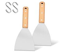 Joyfair Lot de 2 grattoirs à grille en acier inoxydable avec bord incliné pour service alimentairecuisinenettoyage, idéal pour barbecue intérieur et extérieur, poignée en bois, passe au