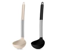 Joyfair Lot de 2 louches à soupe en silicone, résistantes à la chaleur, avec poignée en acier inoxydable, grande cuillère à sauce de 30 cm, pour cuisiner/remuer/servir, saine et anti-adhésive - Noir