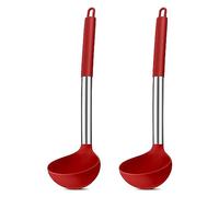 Joyfair - Lot de 2 louches à soupe en silicone - Résistantes à la chaleur - Avec poignée en acier inoxydable - Grande cuillère à sauce de 30 cm - Pour cuisiner/remuer/servir, saine et anti-adhésive -