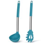 Joyfair Lot de 2 louches à soupe et cuillères à spaghetti, en silicone et cuillère à pâtes avec poignée en acier inoxydable, pour cuisiner, remuer, servir, égoutter, sain et antiadhésif, passe au
