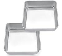 Joyfair Lot de 2 moules à gâteau carrés en acier inoxydable - 21 x 21 x 5 cm - Idéal pour les gâteaux, brownie/lasagnes, sains et non toxiques - Passe au lave-vaisselle