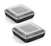 Joyfair Lot de 2 moules à gâteau carrés, en acier inoxydable, avec couvercle hermétique, anti-adhésif, idéal pour lasagnes/brownie/gâteaux, sain et facile à nettoyer, 21 x 21 x 5 cm