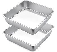 Joyfair Lot de 2 moules à gâteau carrés en acier inoxydable brownie - 23,5 x 23,5 x 5 cm - Idéal pour les gâteaux, brownie/lasagnes, sains et non toxiques - Passe au lave-vaisselle
