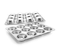 Joyfair Lot de 2 moules à muffins en acier inoxydable pour 12 muffins 35 x 27 cm cupcakes, brownies, puddings, gâteaux non toxiques et sains passe au four et au lave-vaisselle