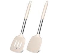 Joyfair Lot de 2 spatules en silicone en acier inoxydable anti-adhésives pour poisson, œufs, crêpes, résistantes à la chaleur et passent au lave-vaisselle, kaki