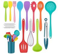 Joyfair Lot de 25 ustensiles de cuisine en silicone anti-adhésifs et résistants à la chaleur avec porte-ustensiles et crochets en S, passe au lave-vaisselle Multicolore