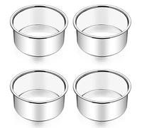 Joyfair Lot de 4 moules à gâteau ronds en acier inoxydable de 10,2 cm, mini moules à gâteau pour grille-pain, anniversaire/Noël, sains et durables, finition miroir et passent au lave-vaisselle (10 cm)