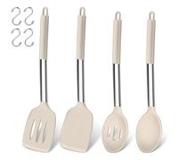 Joyfair Lot de 4 spatules et cuillères de cuisine en silicone résistant à la chaleur avec poignée en acier inoxydable, couverts pour cuisine/pâtisserie/flip, passe au lave-vaisselle, kaki