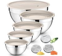 Joyfair Lot de 5 bols à mélanger gigognes en acier inoxydable avec couvercles hermétiques, 3 accessoires de râpe et ensemble de rangement en métal pour la cuisson, la préparation des mélanges, taille