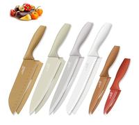 Joyfair Lot de 6 couteaux de cuisine anti-adhésifs en acier au carbone avec fourreau de protection, couteau à découper multicolore, couteau à légumes pour couper/éplucher, inoxydable et facile à