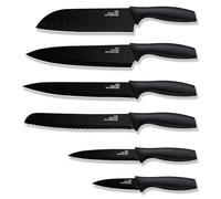 Joyfair Lot de 6 couteaux de cuisine en acier au carbone - Anti-adhésif - Avec fourreau de protection - Noir - Pour couper/éplucher - Inoxydable et facile à nettoyer