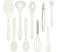 Joyfair Lot de 9 ustensiles de cuisine en silicone résistant à la chaleur avec spatule, fouet, pince à barbecue, antiadhésifs pour la cuisine et la pâtisserie - Blanc