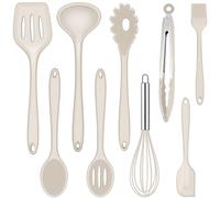 Joyfair Lot de 9 ustensiles de cuisine en silicone résistants à la chaleur avec spatule, fouet, pince à barbecue, antiadhésifs, pour la cuisine et la pâtisserie, kaki