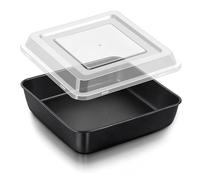Joyfair Moule à gâteau carré de 23,5 cm en acier inoxydable anti-adhésif avec couvercle, pour rôtir et stocker des brownies, lasagnes, fruits et restes, facile à démouler et à nettoyer, noir