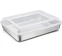 Joyfair Moule à gâteau rectangulaire en acier inoxydable avec couvercle hermétique - 31 x 24 x 5 cm - Idéal pour gâteaux, brownie/lasagnes, résistant et passe au lave-vaisselle